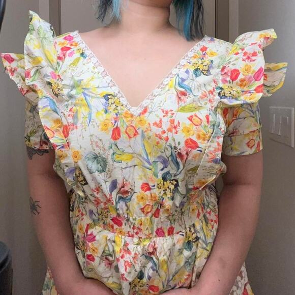 LAIT Knee Length Summer Dress Ruffles Knee Tier Layered Cottagecore Whimsycore L - Picture 2 of 9